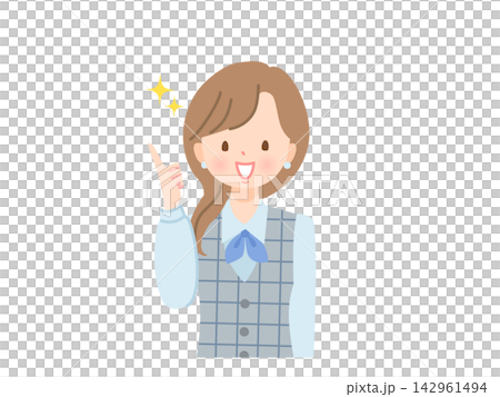 一位年輕女子微笑著指著前方的插圖 一位年輕女子微笑著指著前方的插圖 142961494
