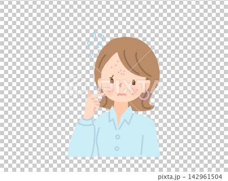 患有皮膚粗糙的女人的插圖 患有皮膚粗糙的女人的插圖 142961504