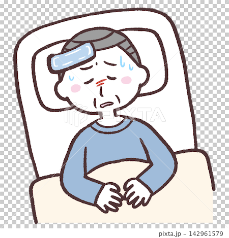 Illustration of a senior man lying in bed Illustration of a senior man lying in bed 142961579