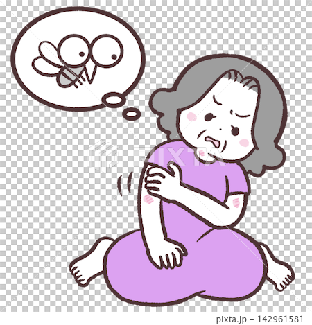 插圖：一位老年婦女被蚊子叮咬。 142961581