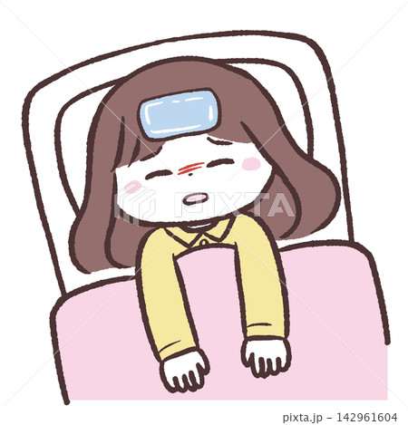 寝込む女の子のイラスト 142961604