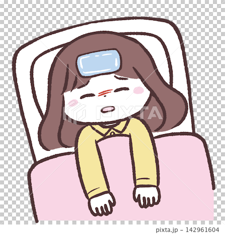 寝込む女の子のイラスト 142961604