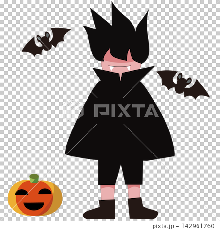 An illustration of a cute vampire boy in a Halloween costume and a pumpkin. An illustration of a cute vampire boy in a Halloween costume and a pumpkin. 142961760