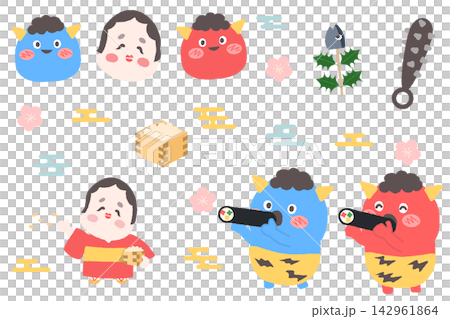 Cute illustration set of Setsubun Cute illustration set of Setsubun 142961864