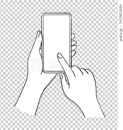 A line drawing illustration of a hand tapping a smartphone screen. A line drawing illustration of a hand tapping a smartphone screen. 142962684