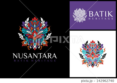 Nusantara batik heritage floral crest logo concept in rich colorful javanese art. Nusantara batik heritage floral crest logo concept in rich colorful javanese art. 142962740