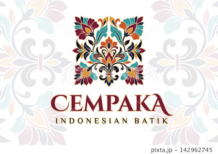 Cempaka indonesian batik logo featuring elegant traditional floral ornamentation. Cempaka indonesian batik logo featuring elegant traditional floral ornamentation. 142962745