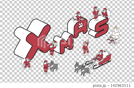 アイソメトリックイラスト：Xmas サンタクロースセット 142963511