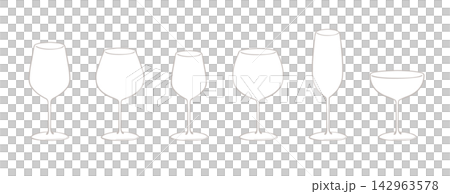 Illustration set of types of wine glasses Illustration set of types of wine glasses 142963578
