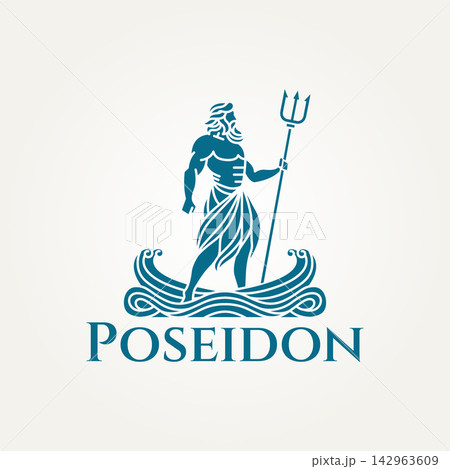 minimalist silhouette greek god poseidon icon logo vector illustration design. simple modern neptune holding trident logo concept minimalist silhouette greek god poseidon icon logo vector illustration design. simple modern neptune holding trident logo concept 142963609