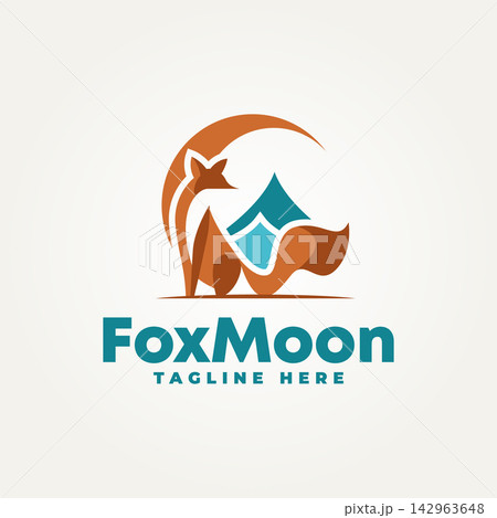 minimalist sitting fox with crescent moon and mountains flat icon logo vector illustration design. simple modern logo suitable for branding a business minimalist sitting fox with crescent moon and mountains flat icon logo vector illustration design. simple modern logo suitable for branding a business 142963648