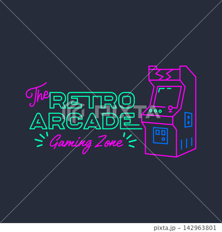 minimalist retro gaming arcade machine line art icon logo vector illustration design 142963801