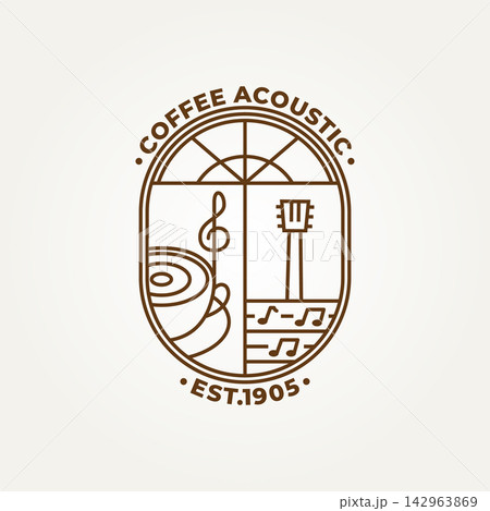 minimalist music and coffee acoustic line art icon badge logo vector illustration design minimalist music and coffee acoustic line art icon badge logo vector illustration design 142963869