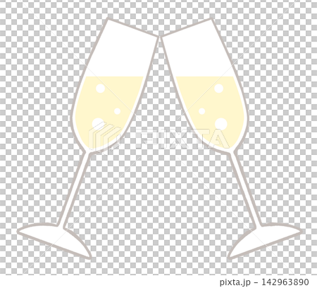 An illustration of toasting with champagne (using flute-shaped wine glasses). 142963890