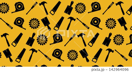 Handyman and construction tools pattern background in solid and line art style 142964096