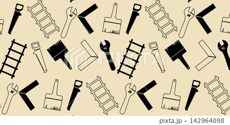 Handyman and construction tools pattern background in solid and line art style Handyman and construction tools pattern background in solid and line art style 142964098