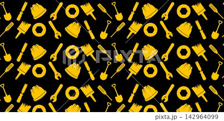Handyman and construction tools pattern background in solid and line art style 142964099