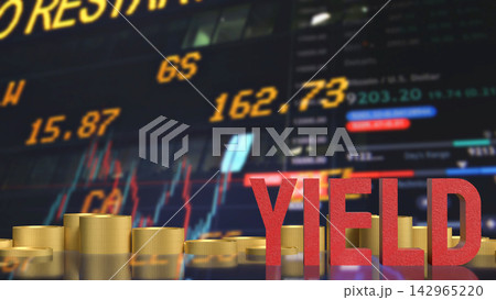 Investment Yield with Gold Coins and Market Data 3d render. Investment Yield with Gold Coins and Market Data 3d render. 142965220