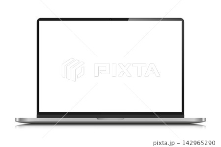 Modern laptop with blank white screen isolated on white Modern laptop with blank white screen isolated on white 142965290