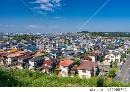 高台から見下ろす東京・八王子市の広大な住宅街の街並み 高台から見下ろす東京・八王子市の広大な住宅街の街並み 142966762