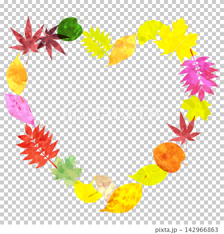 Watercolor-style vector - Autumn foliage frame - Heart Watercolor-style vector - Autumn foliage frame - Heart 142966863