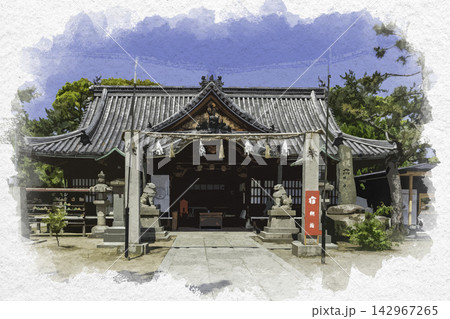 水彩画風　高砂神社　拝殿　兵庫県高砂市 142967265