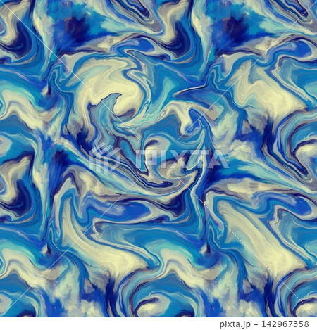 Hand-drawn seamless blue ocean marble fluid wave pattern for aquatic wallpaper backdrop stationery 142967358