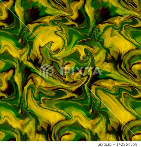 Hand-drawn seamless emerald green marble fluid swirl pattern for luxury wallpaper textile art design 142967359