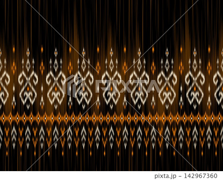 Hand-drawn seamless dark brown cream ikat pattern for luxury home decor textile and clothing print 142967360