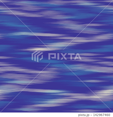 Hand-drawn blue abstract ikat seamless pattern for textile print, fashion clothing, and decor 142967460