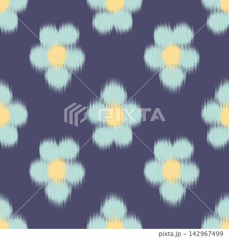 Hand-drawn seamless navy blue ikat floral pattern background for bohemian style fabric home decor print Hand-drawn seamless navy blue ikat floral pattern background for bohemian style fabric home decor print 142967499