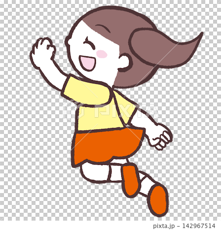 一幅女孩側身跳躍的插圖 一幅女孩側身跳躍的插圖 142967514