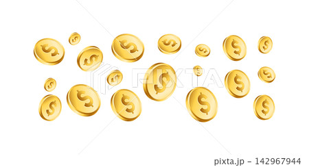 USD currency golden dollar coin falling design 142967944
