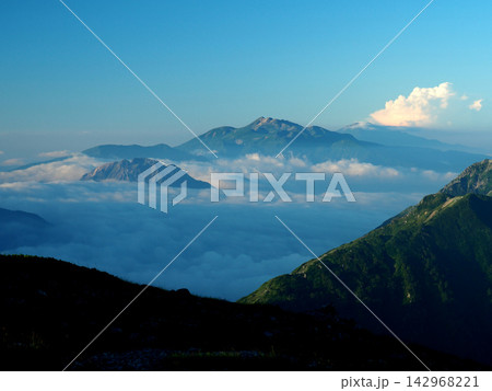 【山の風景】北アルプス・双六岳からの眺め・乗鞍岳方面 【山の風景】北アルプス・双六岳からの眺め・乗鞍岳方面 142968221