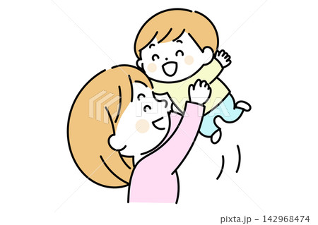 高い高いをする母親と子どもの親子 高い高いをする母親と子どもの親子 142968474