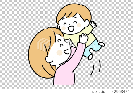 高い高いをする母親と子どもの親子 高い高いをする母親と子どもの親子 142968474