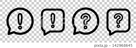 Vector speech bubble and exclamation mark (!), question mark (?), and question mark icon set Vector speech bubble and exclamation mark (!), question mark (?), and question mark icon set 142968645