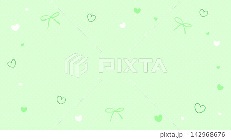 Pastel green polka dot background with cute hand-drawn hearts and ribbon bows. Pastel green polka dot background with cute hand-drawn hearts and ribbon bows. 142968676