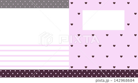Pastel pink and dark pink split memo note card background set with polka dots, heart pattern, and stripes. Pastel pink and dark pink split memo note card background set with polka dots, heart pattern, and stripes. 142968684