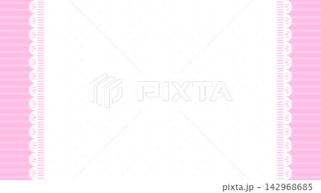 Pastel pink background with lace vertical frame, horizontal stripes, and pin dots Pastel pink background with lace vertical frame, horizontal stripes, and pin dots 142968685