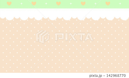 Pastel yellow polka dot background with green heart header and white scalloped lace border. Pastel yellow polka dot background with green heart header and white scalloped lace border. 142968770