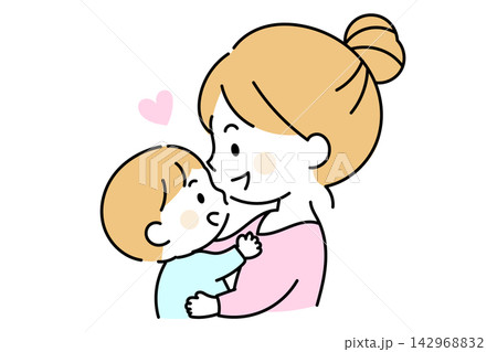 子どもを抱っこして見つめ合う母親 142968832
