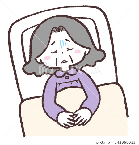 寝込むシニア女性のイラスト 142969013