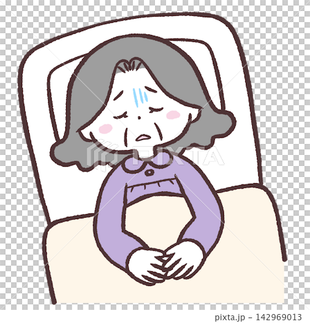 寝込むシニア女性のイラスト 142969013