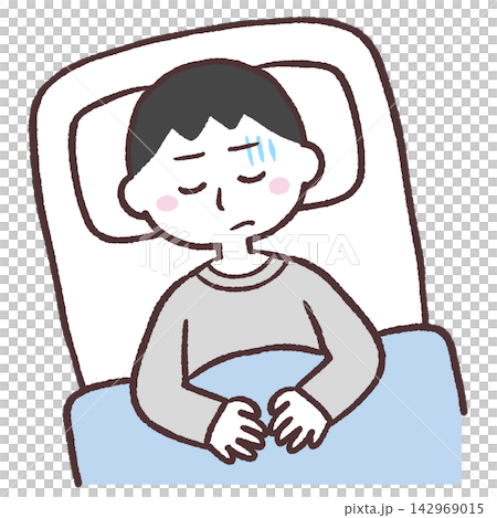 Illustration of a man lying in bed Illustration of a man lying in bed 142969015