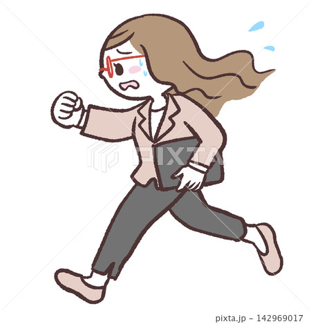 走る会社員女性の横向きイラスト 142969017