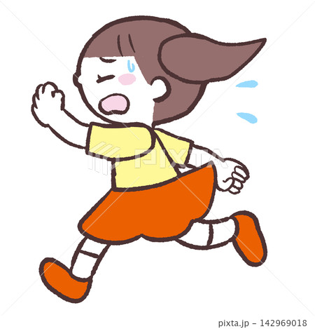 走る女の子の横向きイラスト 142969018