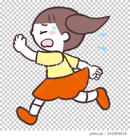 走る女の子の横向きイラスト 142969018