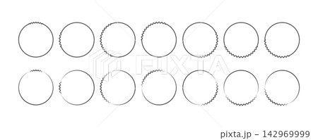 Collection of circular outlines with irregular wavy textured edges, abstract ring shapes for borders, frames, decoration, design elements Collection of circular outlines with irregular wavy textured edges, abstract ring shapes for borders, frames, decoration, design elements 142969999