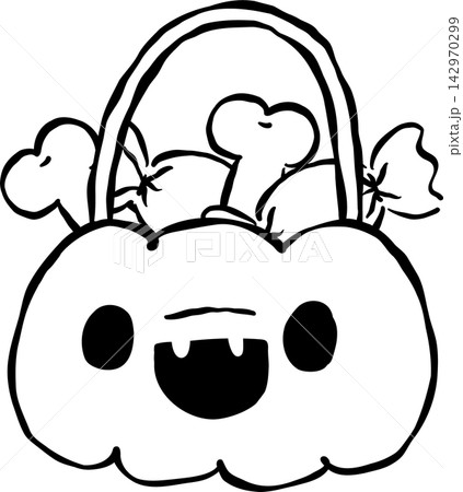 Cute Hand drawn Pumpkin Treat Bucket Outline 142970299